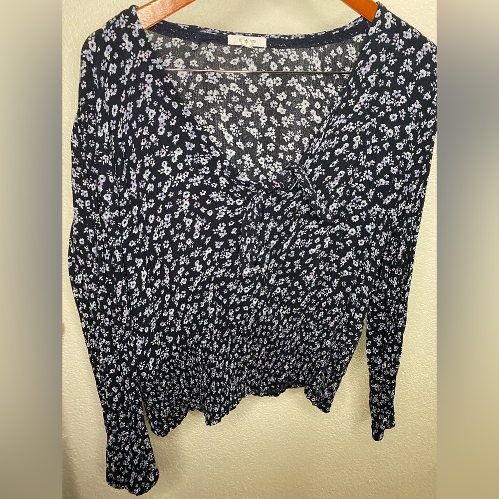 Maurices Long Sleeve Deep V Neck Tee - NAVY BLUE
